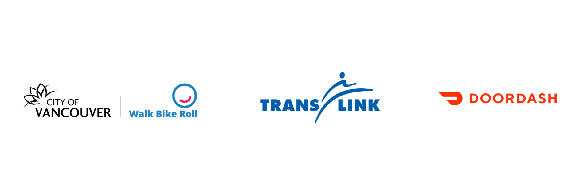 City of Vancouver Walk Bike Roll, Translink, and DoorDash logos