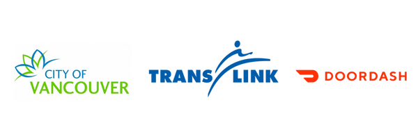 Logos for City of Vancouver, Translink, and DoorDash