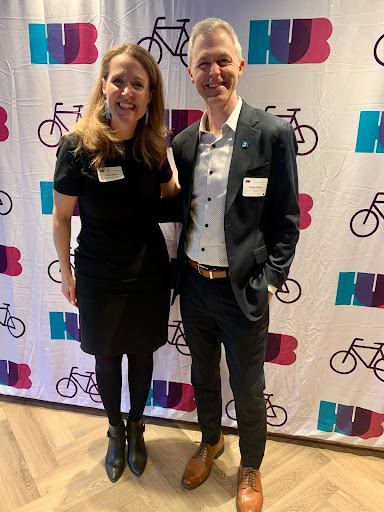 Laura Jane and TransLink CEO Kevin Quinn chat at the 2024 HUB Bike Awards.