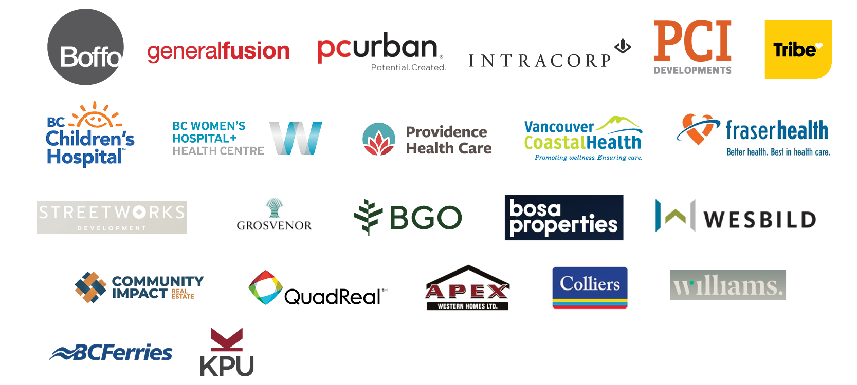 A logo slurry of past and current clients of Bike Friendly Building Consulting services.