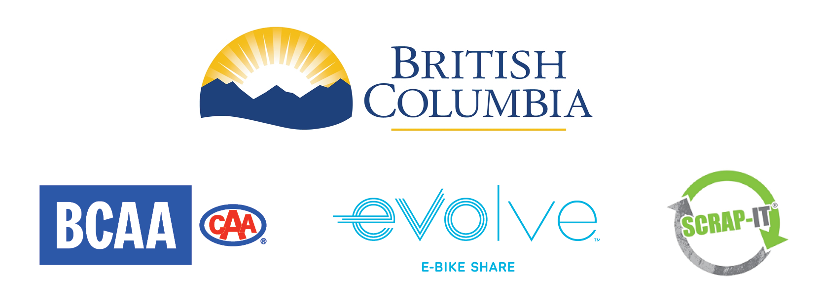 Logos of our sponsors which includes the Province of B.C., BCAA and Scrap-It.