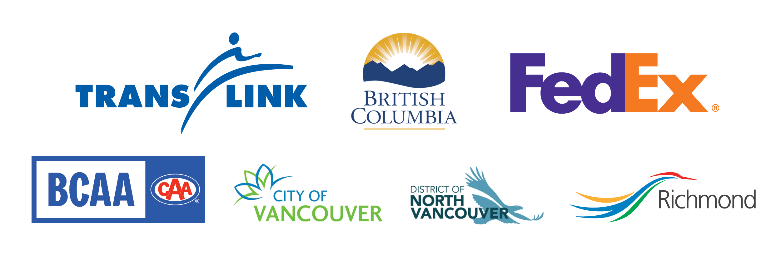 Sponsor slurry with logos from TransLink, the B.C. Government, FedEx, BCAA, the City of Vancouver, the District of North Vancouver, and the City of Richmond.