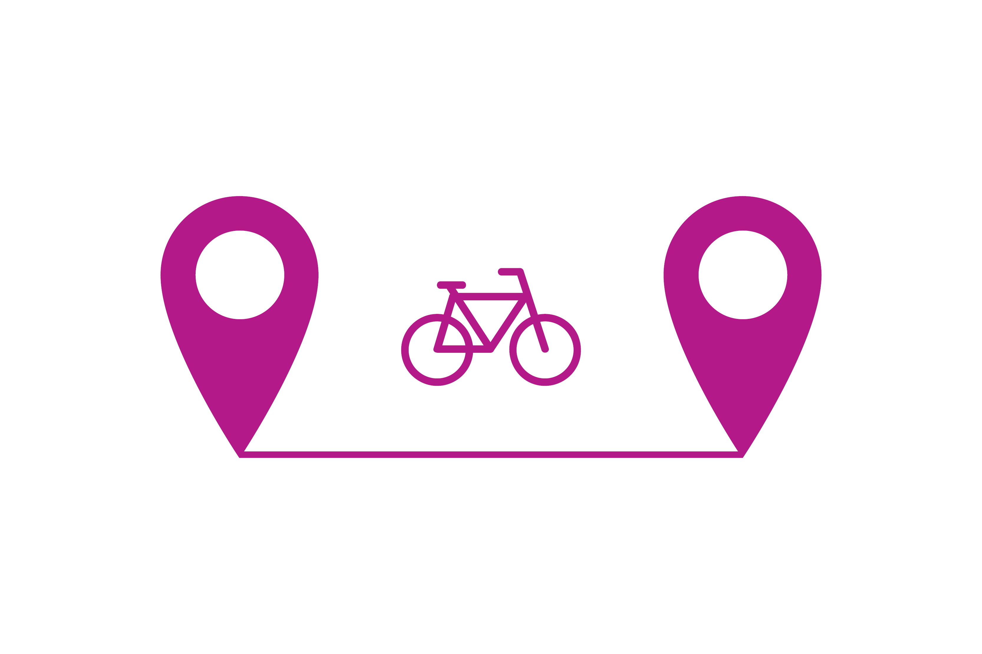An icon of a two location pointers with a bike in between them.