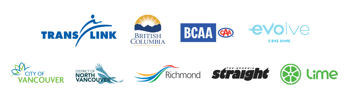 Sponsor slurry with logos from TransLink, the B.C. Government, BCAA, Evolve, the City of Vancouver, the District of North Vancouver, the City of Richmond, Lime, and the Georgia Straight.