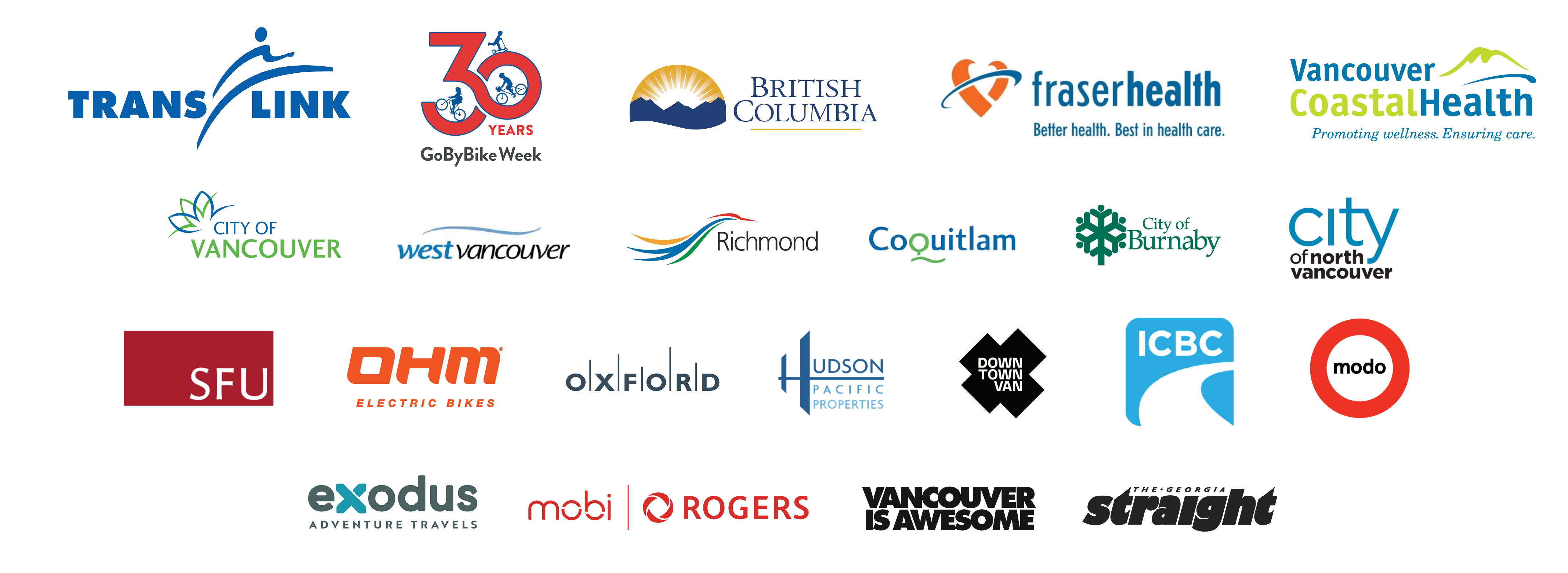 A slurry of 2024 Fall Go by Bike Week sponsors' logos.