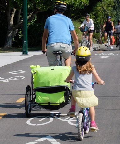 Family cycling safely