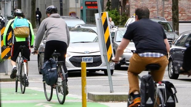 Separated bike lanes are plentiful in Vancouver, a city with one of the highest number of cyclists in North America. (Tina Lovgreen/CBC)