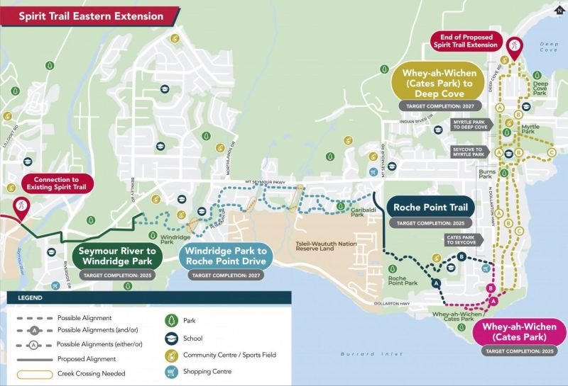 A map that shows the Eastern Extension of the Spirit Trail.
